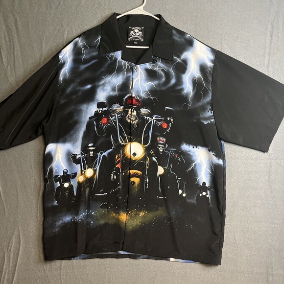 Rockhouse Roadhouse Biker Ape Skulls‎ Lighting Button Up CAMP SHIRT 3xl XXXL - Picture 1 of 9